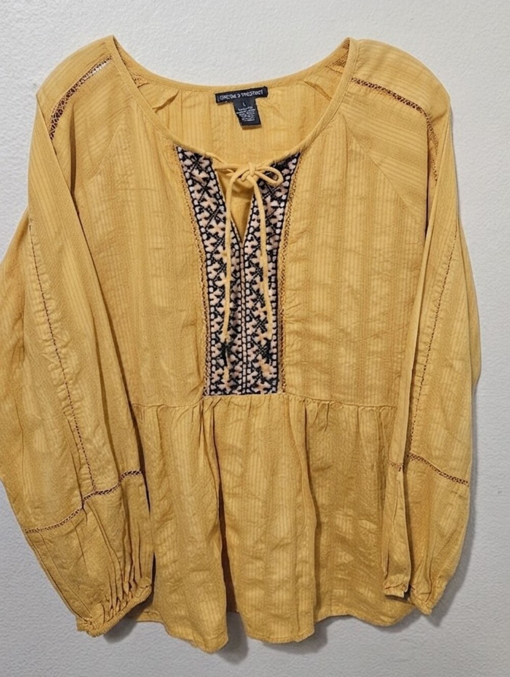 Chelsea & Theodore Mustard Yellow Embroidered Peasant Tunic